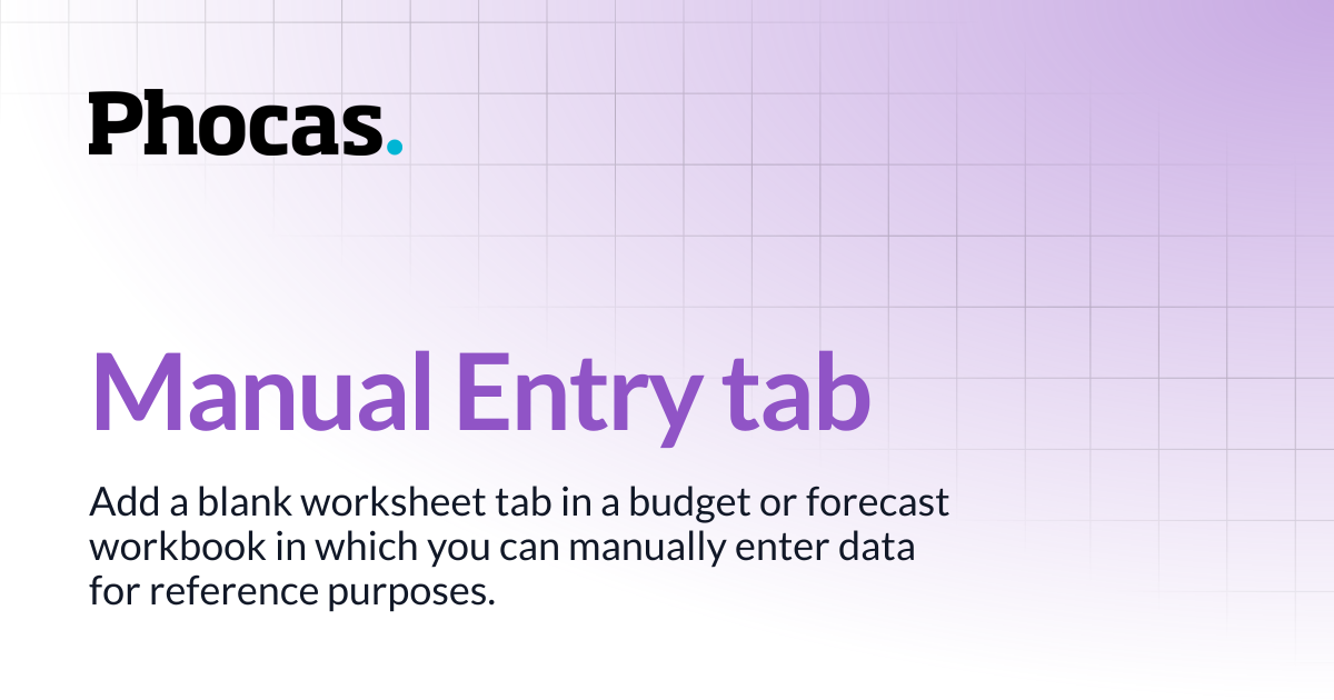 Manual Entry tab | Budgets & Forecasts | User documentation