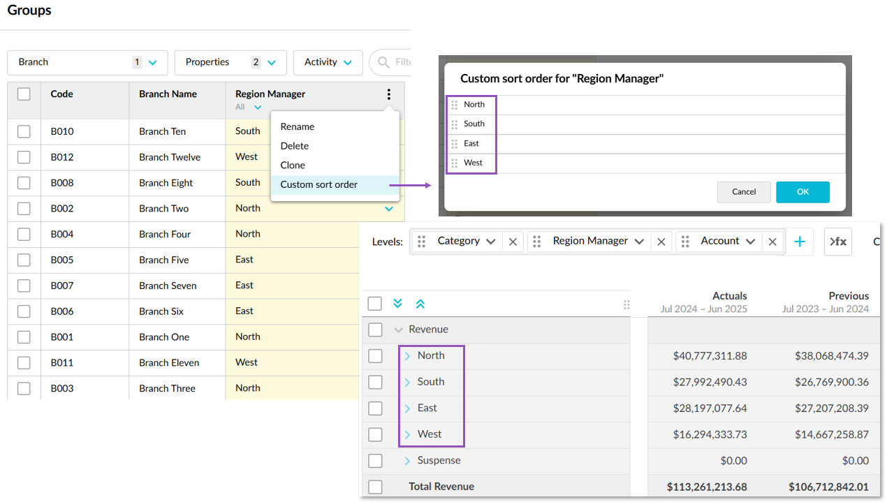 Custom sort order dialog