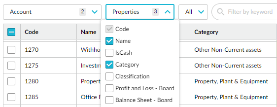 Properties selected to show mapping-related fields