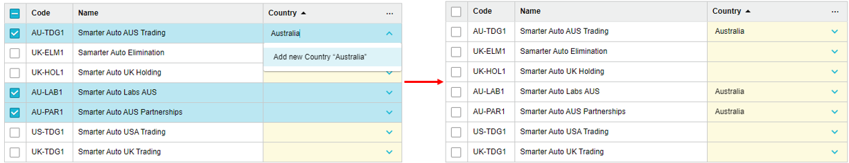 Selecting multiple rows and typing a group entity name