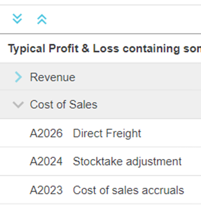 Expanded category row in the Financial Statements grid showing underlying account rows