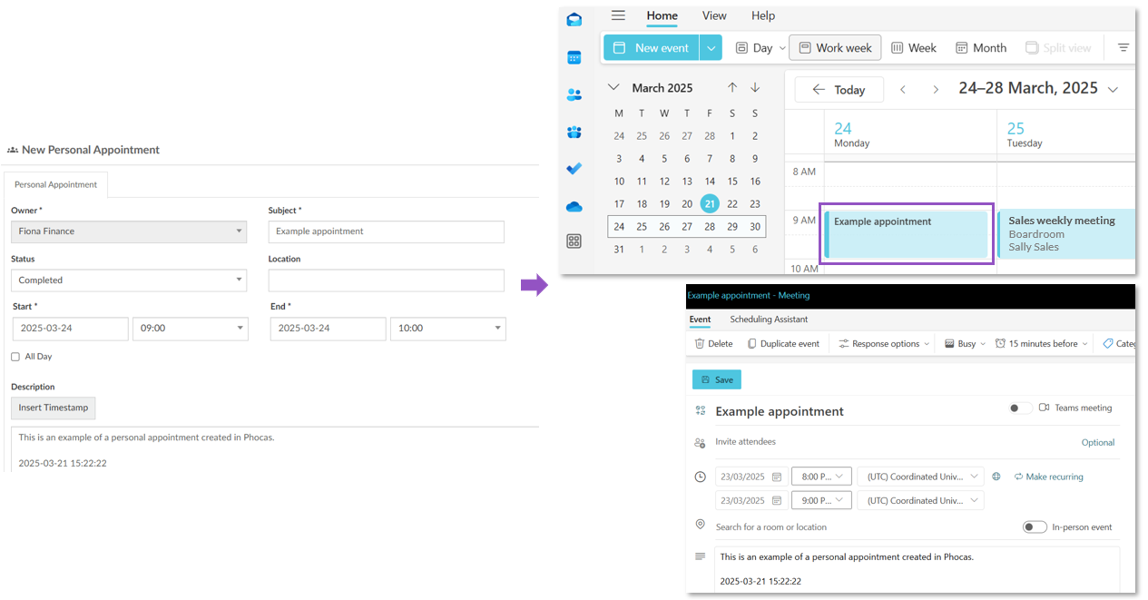 Microsoft 365 Outlook calendar integration CRM User documentation
